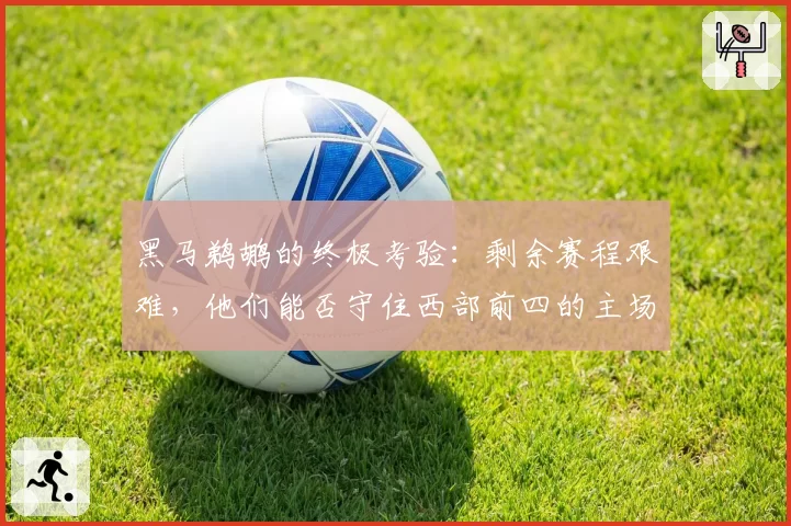 黑马鹈鹕的终极考验：剩余赛程艰难，他们能否守住西部前四的主场优势？